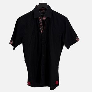 Maceoo Italian Jacquard Galileo Style Short Sleeve Shirt Black/Red - Size Medium